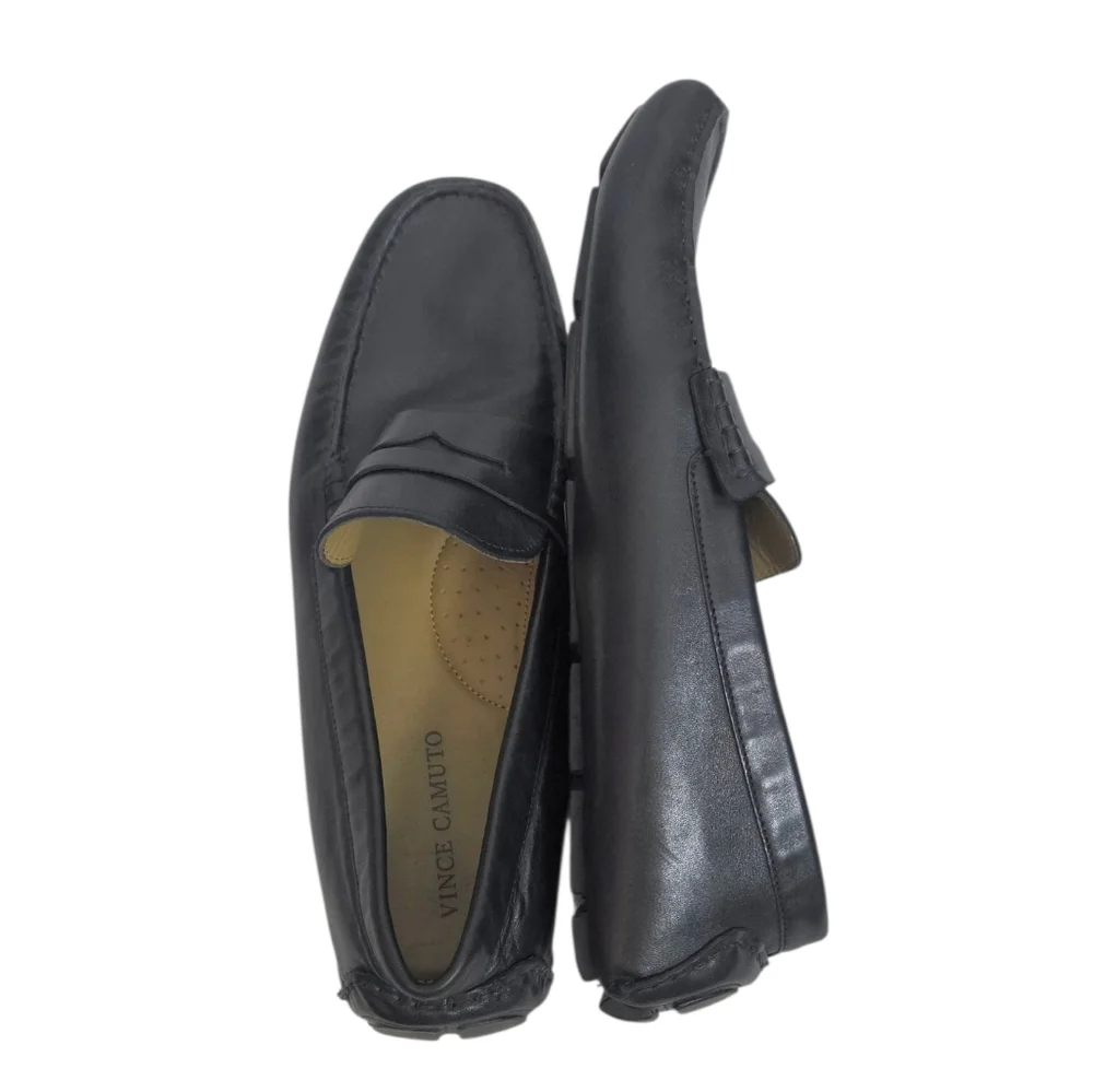 Vince Camuto Mens Black Leather Slip-On Penny Loafers